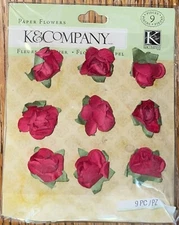 K&COMPANY Foliage Paper Flowers Red Roses Garden Accents Card Scrapbook Stickers