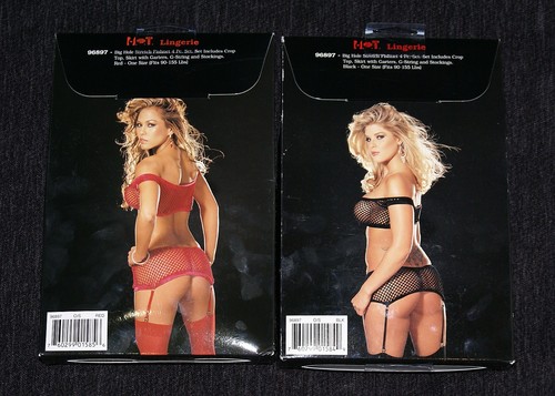 Set di reti da carico 3 pezzi con top, gonna con giarrettiere e calze rosso bianco nero - Foto 2 di 5