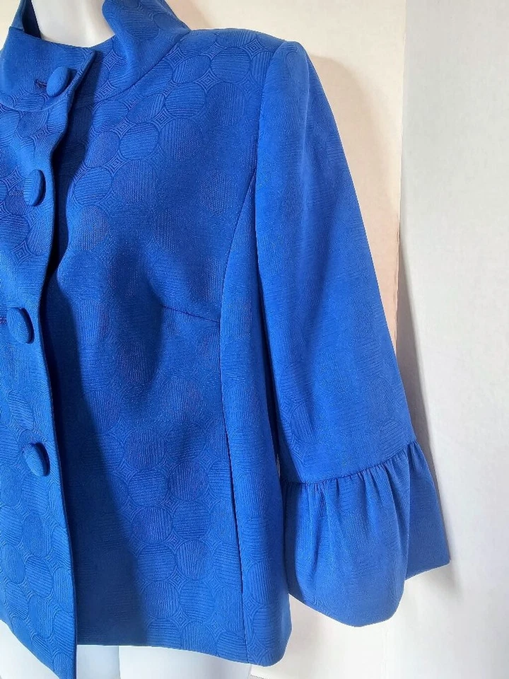 Blazer Mujer Alex Marie Talla 8 Manga 3/4 Azul Estampado Jaquard Tela Foto 2 de 4