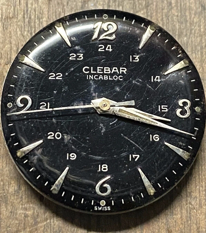 1950's Clebar relógio estilo militar, mostrador 24 horas preto, 4 reparos - Imagem 4 de 4