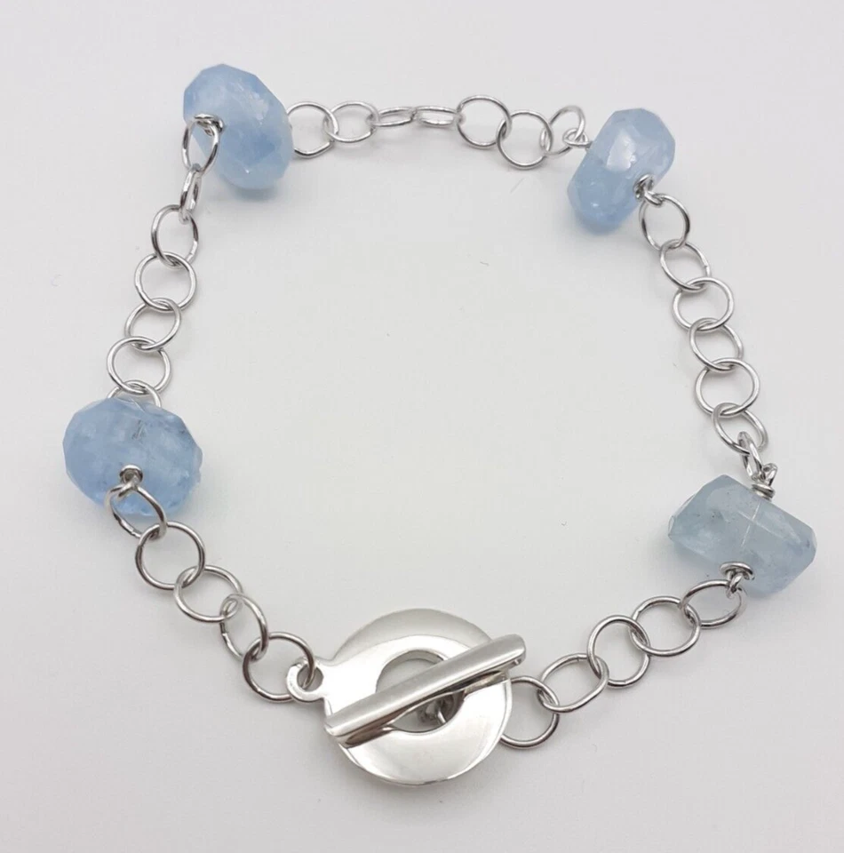 Bracciale acquamarina argento 925 chiusura a T gioiello donna catena - Immagine 3 di 4