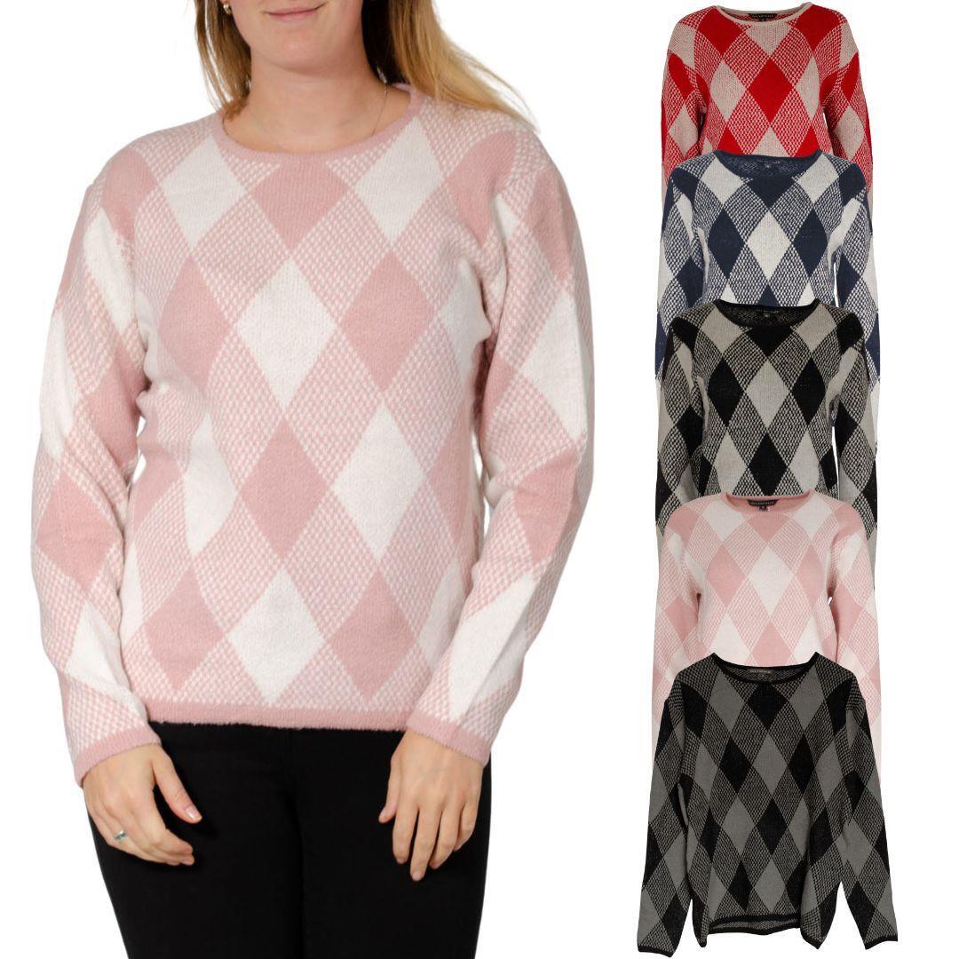 Bon Marche Womens Jumper Diamond Knit Jumper choice of colours eBay