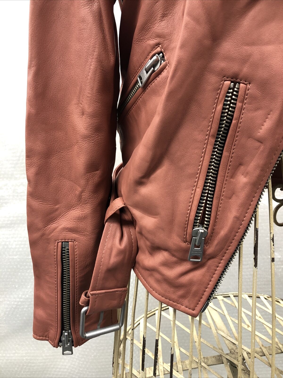 All Saints Balfern Leather Biker Pink Jacket Size… - image 3
