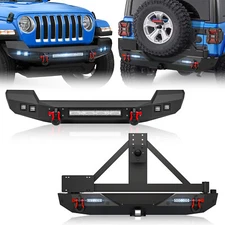 Rear /Front Bumper For 2018-2024 Jeep Wrangler JL JLU With LED Lights & D-rings