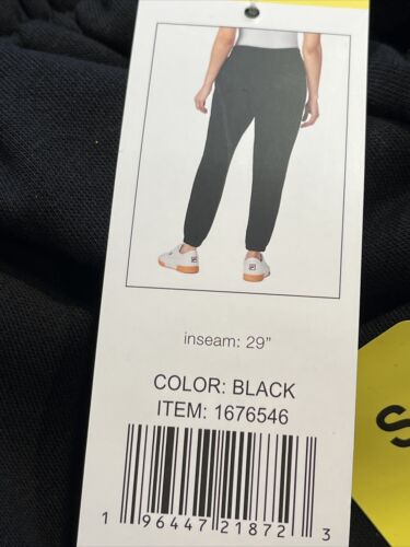 Fila French Terry Jogger Pant Women Small Black Pull On Side Pockets Logo Active - Picture 4 of 9
