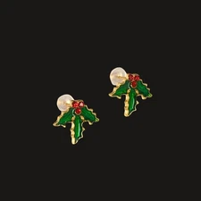 Petite Christmas Holly Post Earrings - 18k Gold Plated Surgical Stainless Steel