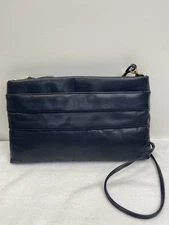 Vintage 80s Leather Puff Handbag Clutch Or Shoulder Bag Navy Blue