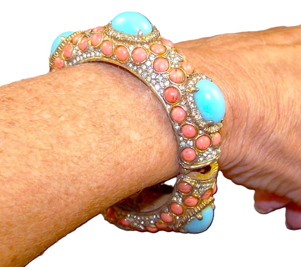 K.J.L. Kenneth J. Lane 1960s Turquoise & Coral Ca… - image 1