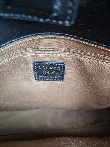 Lauren Ralph Lauren Top Handle Satchel Bowling Bag Black Leather Crossbody - Picture 11 of 14