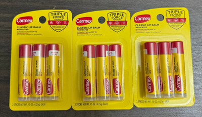 LOT OF 3 Carmex Classic Moisturizing Medicated Lip Balm, 0.15 Oz (Pack of 3)