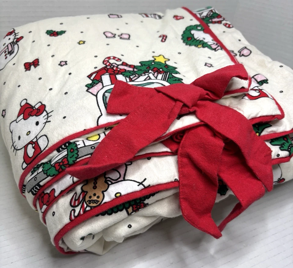 Funda nórdica Pottery Barn TEEN Hello Kitty orgánica navideña lazos rojos ~ COMPLETA/REINA Foto 3 de 4
