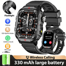 Smart Watch 2.01" Display Men Sports LED Flashlight BT Call Health Monitor IP68