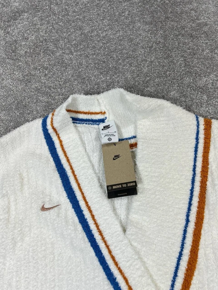 Nike Suéter Mujer Pequeño Blanco Naranja Azul Tejido Cárdigan Nuevo Foto 2 de 4