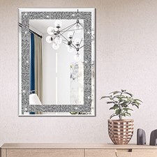 Wall Mirror Rectangular Crystal Crush Diamond Mirror for Home 28"L x 20"W