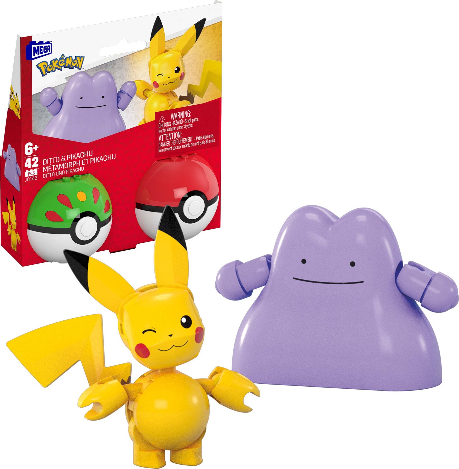 MEGA Pokmon Action Figure Building Toys Set Pok Ball 2-Pack Pikachu and Ditt 3490₽