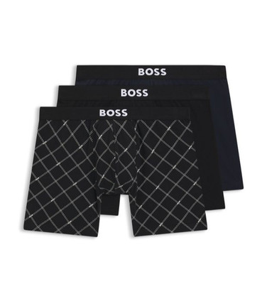 HUGO BOSS Boxer Briefs Long Mens XL Black 3-Pack Cotton Stretch Logo