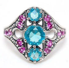 2CT Blue Topaz Sapphire 925 Sterling Silver Nouveau Style Ring Sz 8 FB9-2