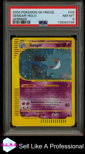 GENGAR-HOLO GERMAN POKEMON SKYRIDGE 2003 H9 PSA 8