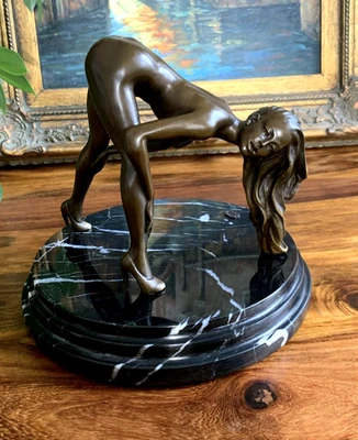 Bronzefigur Jungfrau Bronze Skulptur Frau Statue Akt Venus Erotik Deko Kunst - Bild 1 von 4