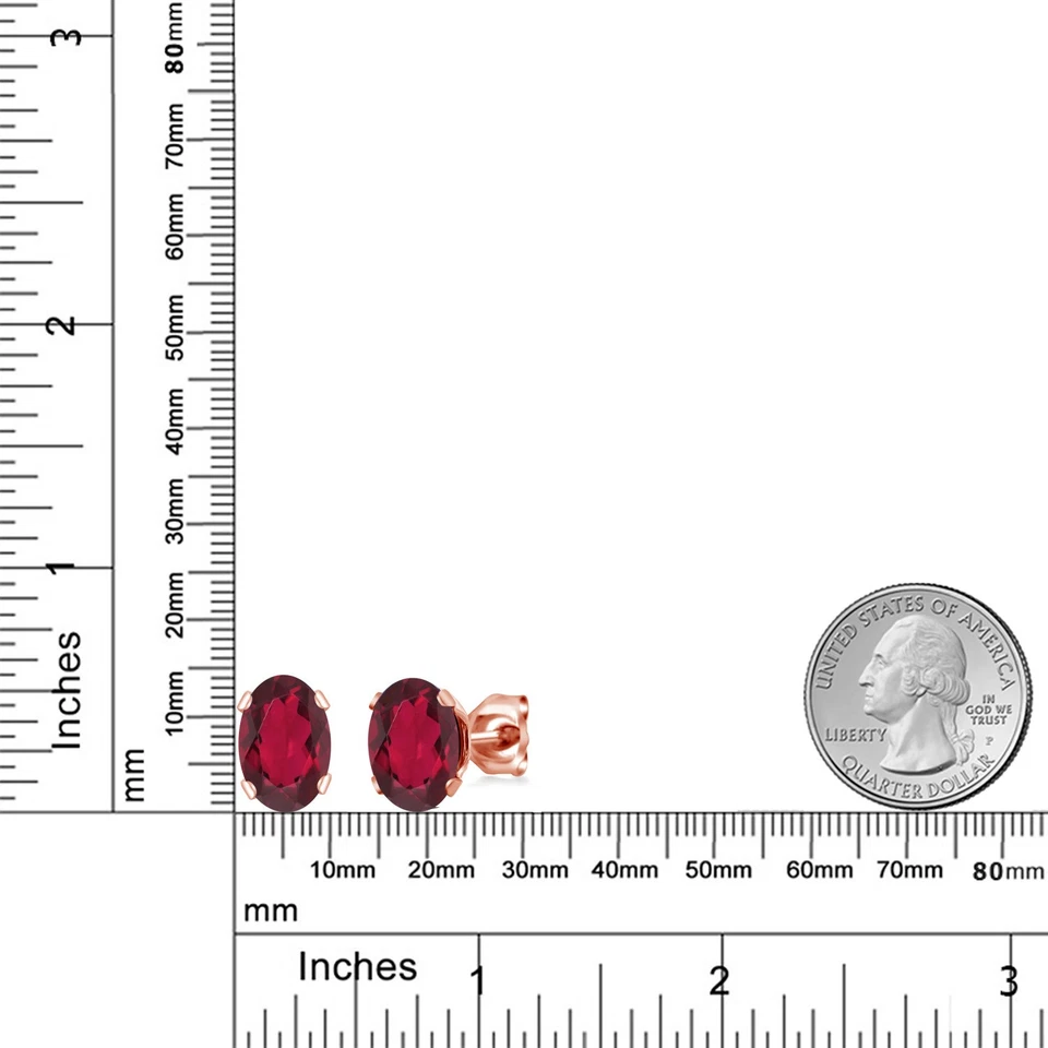 Aretes ovalados de latón enchapado en oro rosa con topacio rojo de 7x5 mm de 1,60 quilates Foto 2 de 2