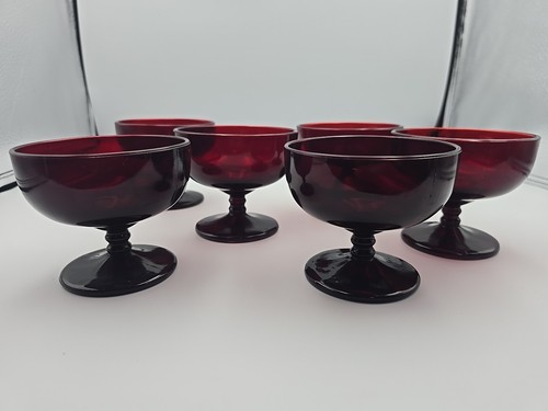 Vintage Anchor Hocking Royal Ruby Red Glass Footed Sherbet Dessert Cups Set of 6