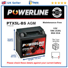 PTX5L-BS Replaces YTX5L-BS BATTERY 50CC 90CC 110CC ATV QUAD NTS5LBS