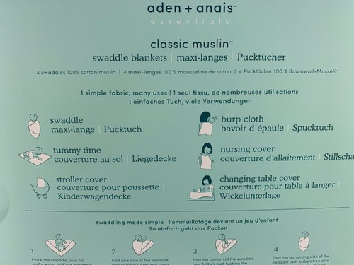 Muslin Swaddle Blankets 4pk aden + anais essentials classic Dino Jungle 44"x44" - Picture 4 of 9