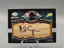 2007 Upper Deck Black Carl Crawford Auto Premium Bat Barrel /50 Tampa Bay Rays