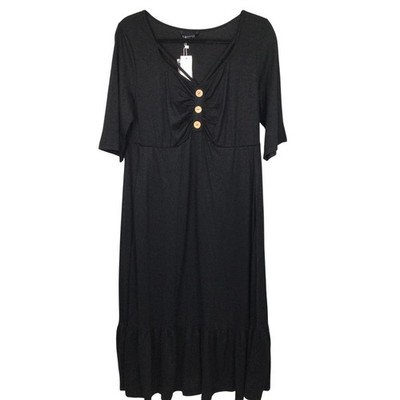 Bloomchic Goth Dark Romantic Peasant Ruffle Minimalist Black Midi Dress Women 10