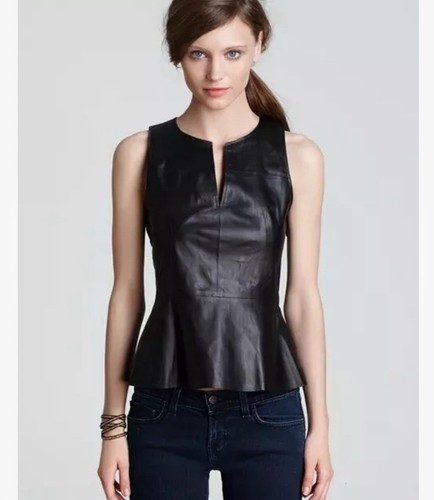 Theory Black Etia L. Light Sleeveless Leather Top Size P Petite - Picture 1 of 6