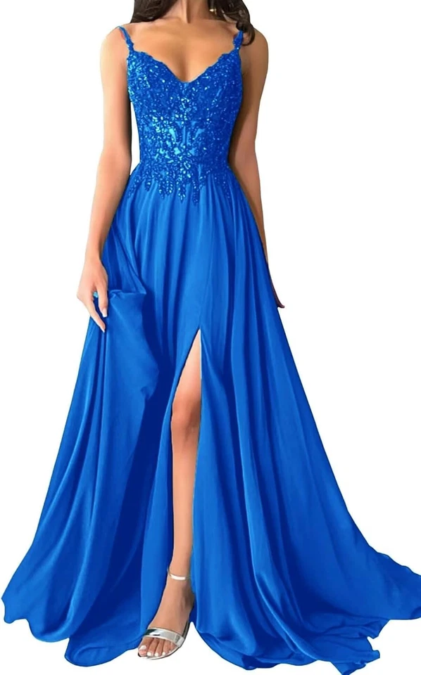 Damen Chiffon Ballkleider Lang Brautjungfernkleid A-Linie Abendkleider - Bild 2 von 4