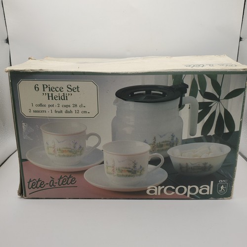 Arcopal France Coffee Pot 2 X Cups & Saucers, Sugar Bowl 1960/1970's Heidi Boxed - 第 1/17 張圖片