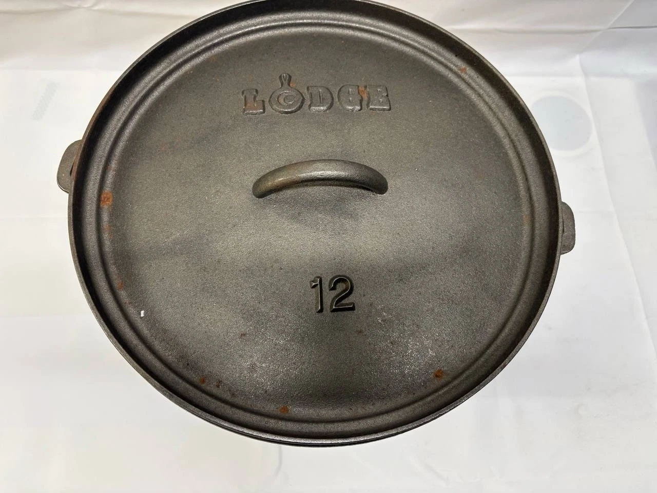 Vintage Lodge No. 12 CO Footed Cast Iron Dutch Camp Oven w/Lid & Handle USA Made