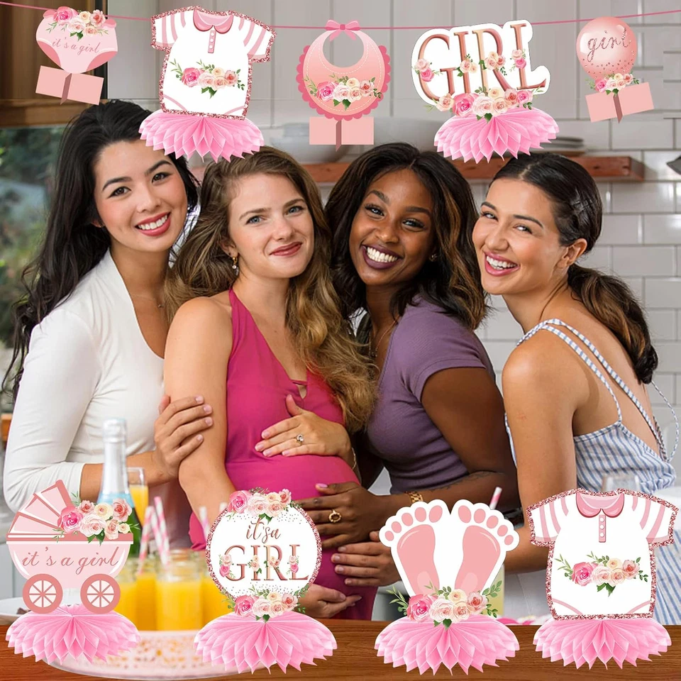 12件装粉色玫瑰金婴儿淋浴装饰蜂窝中心件女孩,F — 第 4/4 张图片