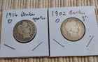 2X BARBER Quarter 1902-O 1916-D Silver `