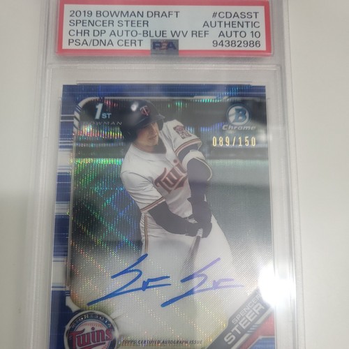 2019 Bowman Chrome Draft Auto Spencer Steer PSA 10 GEM MT Blue Wave /150 #CDASST - Picture 3 of 5