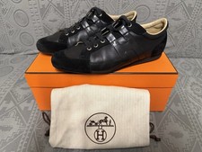Hermes Tie Break Men’s Sneakers Black Leather Size 42
