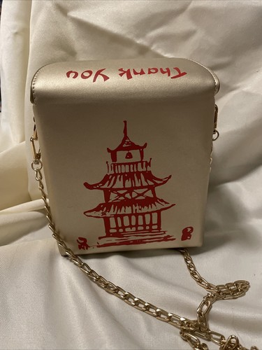 Tower Print Chinese Takeout Box Purse Shoulder Bag Women's Pink Red - Picture 4 of 11