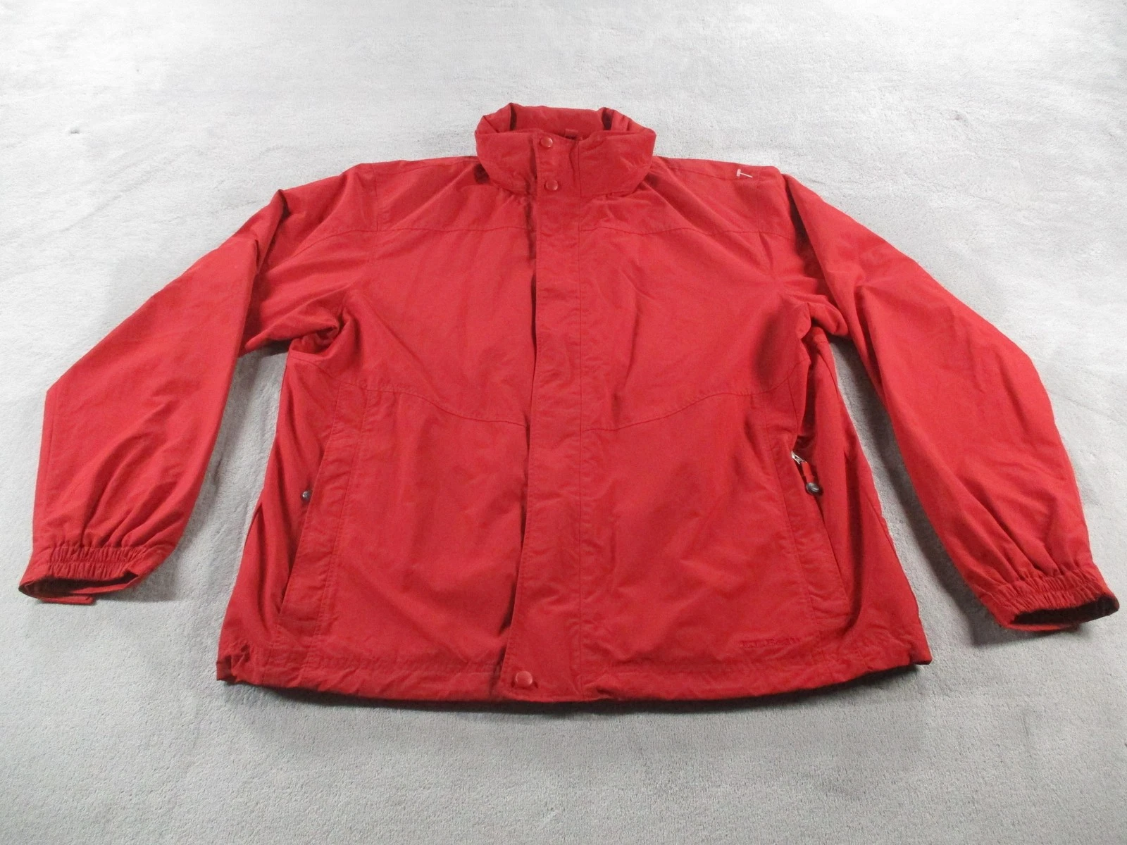 LL Bean Jacket Mens Large Tall Red Nylon Hooded Storm Flap Windbreaker Coat