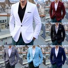 Blue Slim Fit Mens Business Suit Jacket Single Button Blazer for Wedding Groom