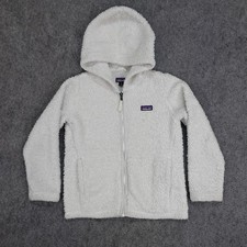 Patagonia Jacket Girls Small 7-8 White Sherpa Fleece Hoodie Full Zip Youth 65495