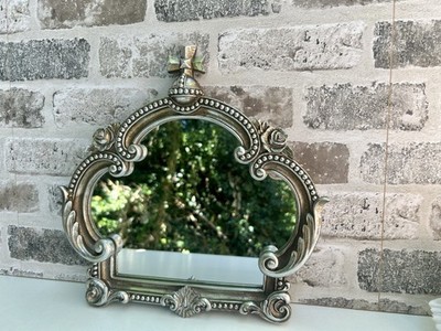 Wandspiegel 30 cm Distressed Silber Barock Krone - Shabby Chic
