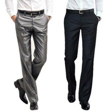 new 1 Mens Slim Fit Straight Pants Wedding Business Formal Casual Trouser