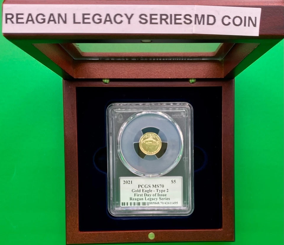 2021 $5 Gold Eagle PCGS MS 70 FDOI TYPE-2 Grade  Reagan Legacy Series - Image 2 of 4