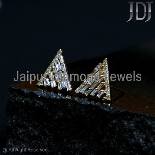 14k Gelbgold Natürlich Baguette Diamant Dreieck Ohrstecker Handmade Schmuck - Bild 12 von 14