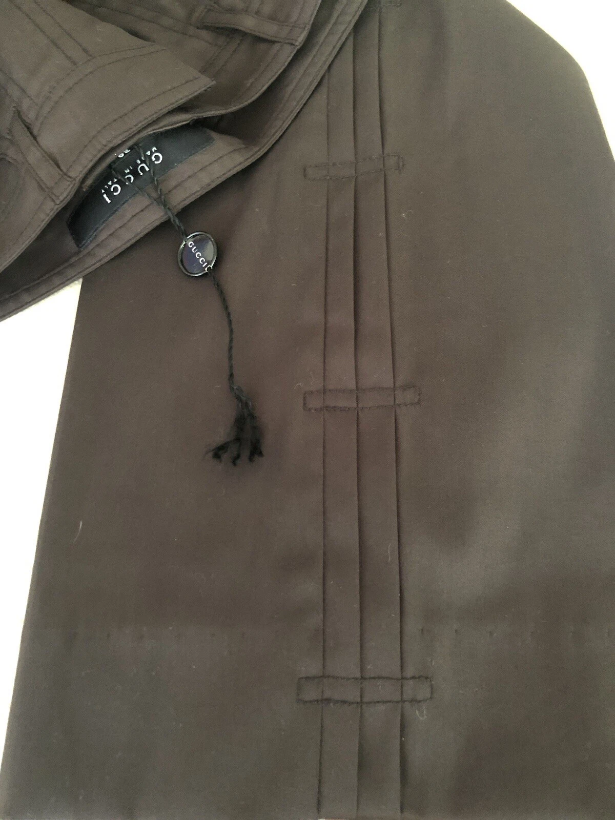 Pantalon habillé GUCCI 38 marron chocolat fine laine stretch cousue sur le côté