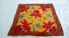 BEAUTIFUL VINTAGE IRIS SILK SCARF 17" x 17" HAND ROLLED EDGES FLORAL