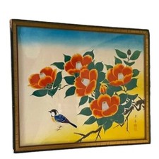 CHINESE BIRDS ON PEONIES ORIGINAL WATERCOLOR PAINTING SIGNED