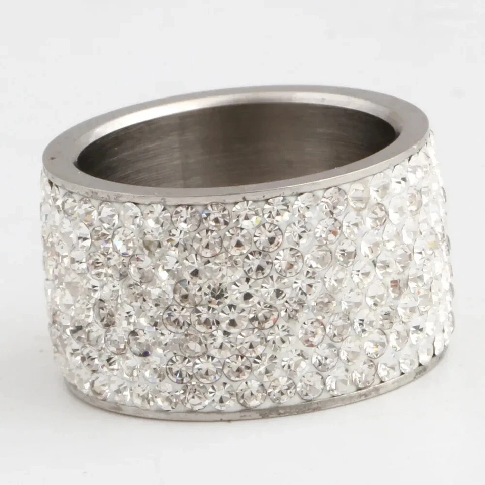 Anillo de eternidad CZ para mujer 7 acero inoxidable 8 filas micro pavé Foto 4 de 4