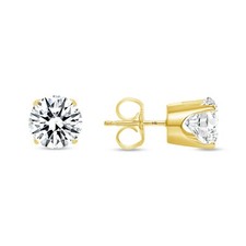 3.50 Ct Round Cut Earrings Crown Set Studs Real Solid 14K Yellow Gold Push Back